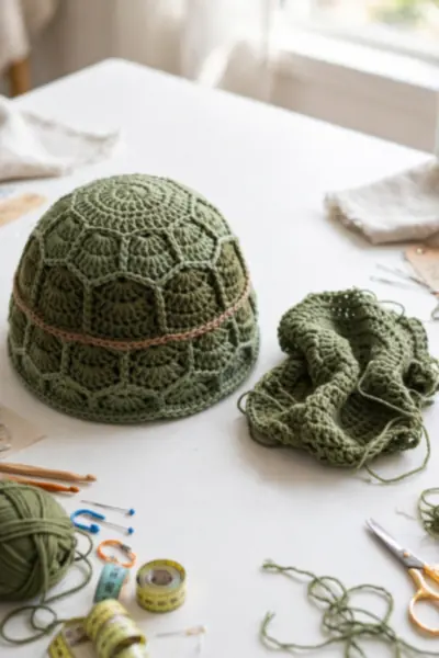 Structured two-piece crochet turtle shell versus floppy shell