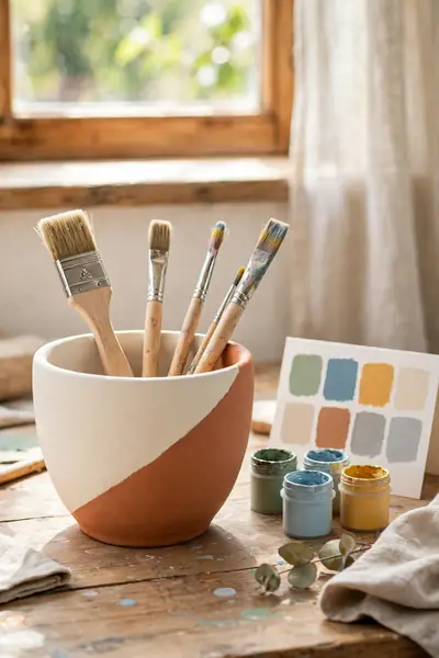 Two tone dipped clay bowl in white and terracotta