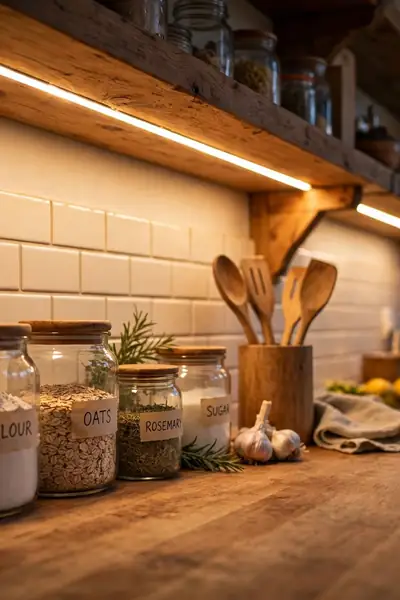 Warm under-cabinet LED strip lights