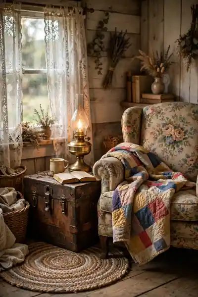 vintage trunk and quilt corner