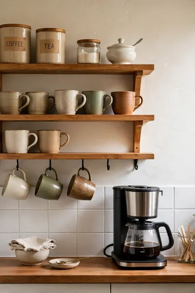 Wall mounted shelf coffee bar