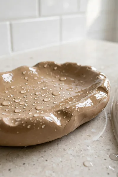 Water droplets beading on sealed soap dish