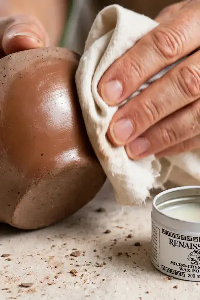 Buffing wax on polymer clay bowl