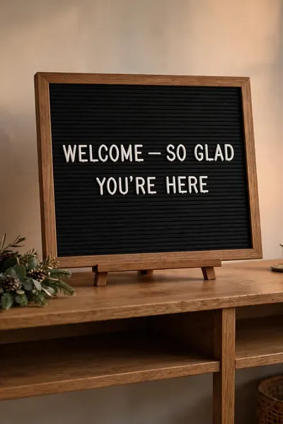 letter board welcome sign in entryway
