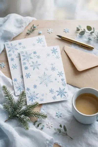 Pretty winter tea party invitations with snowflakes